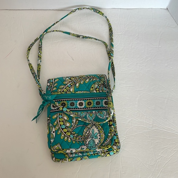 Vera Bradley retired peacock pattern crossbody purse in turquoise & yellow/green - Picture 14 of 16